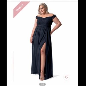 Off the shoulder Navy Bridesmaid’s Dress